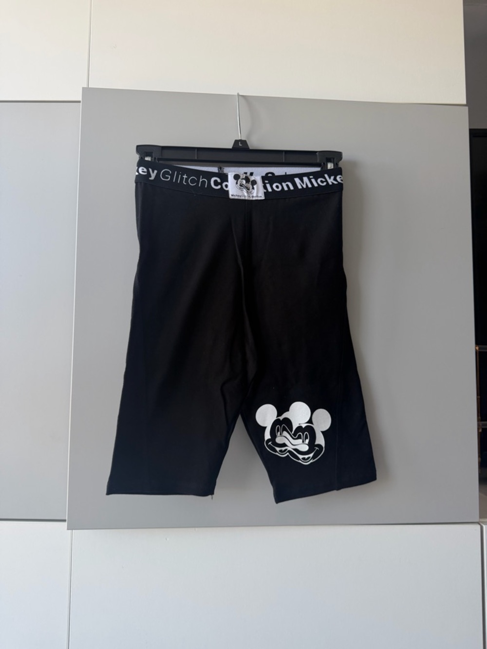 Zara Black Women's Bike Shorts with White Mickey Graphic